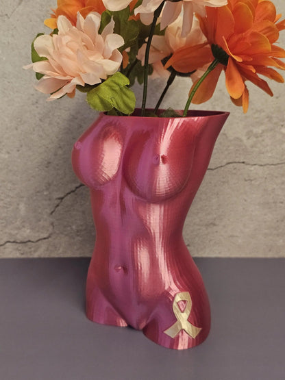 Survivor Pink Luna Vase: 3D Printed Female Form, Breast Cancer Awareness CR3 Design Co