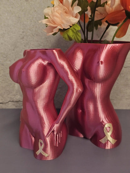 Survivor Pink Luna Vase: 3D Printed Female Form, Breast Cancer Awareness CR3 Design Co