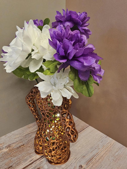 Elegant Voronoi Female Torso Vase: 3D Printed Copper Sculpture Planter for Modern Home Decor CR3 Design Co