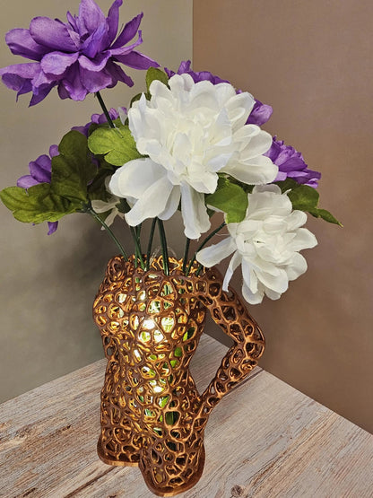 Elegant Voronoi Female Torso Vase: 3D Printed Copper Sculpture Planter for Modern Home Decor CR3 Design Co