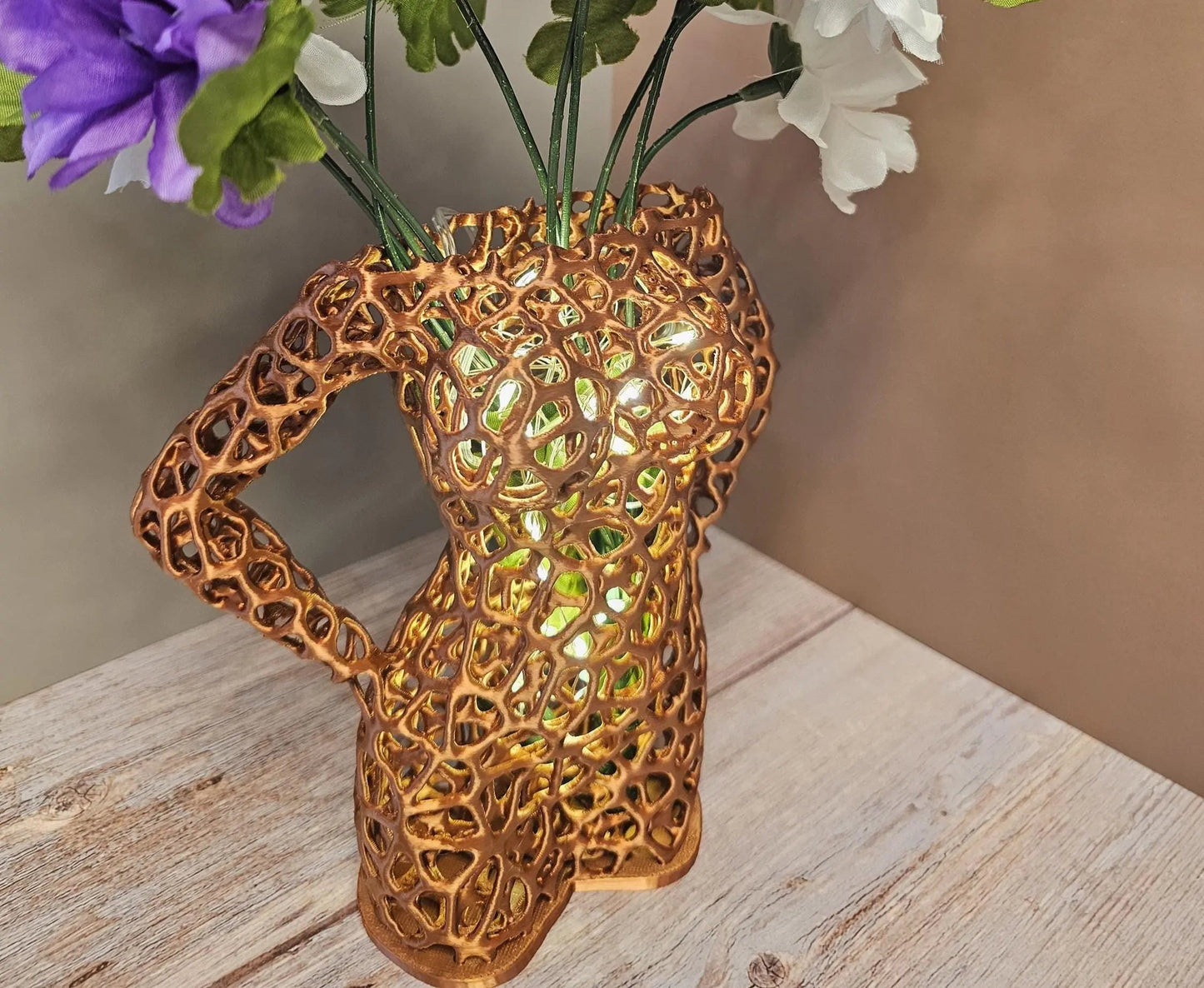 Elegant Voronoi Female Torso Vase: 3D Printed Copper Sculpture Planter for Modern Home Decor CR3 Design Co