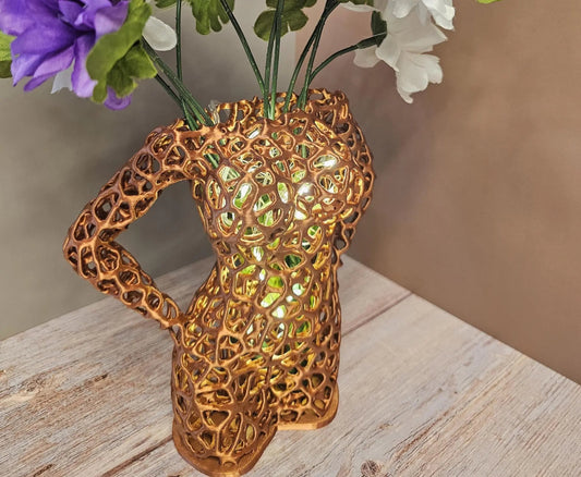 Elegant Voronoi Female Torso Vase: 3D Printed Copper Sculpture Planter for Modern Home Decor CR3 Design Co