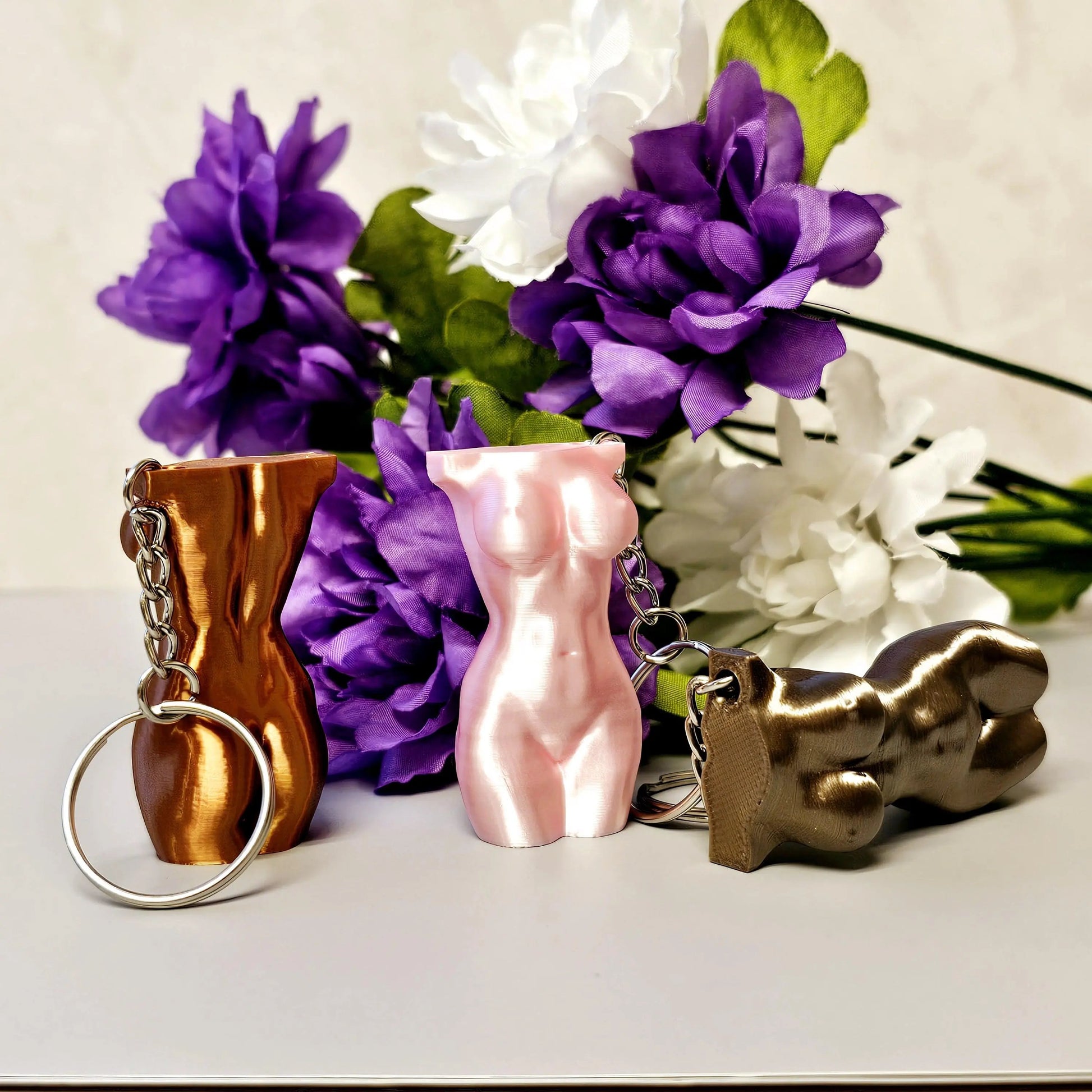 3D Printed Torso Keychain – Curvy Lady Bag Charm, Silk Antique Gold CR3 Design Co