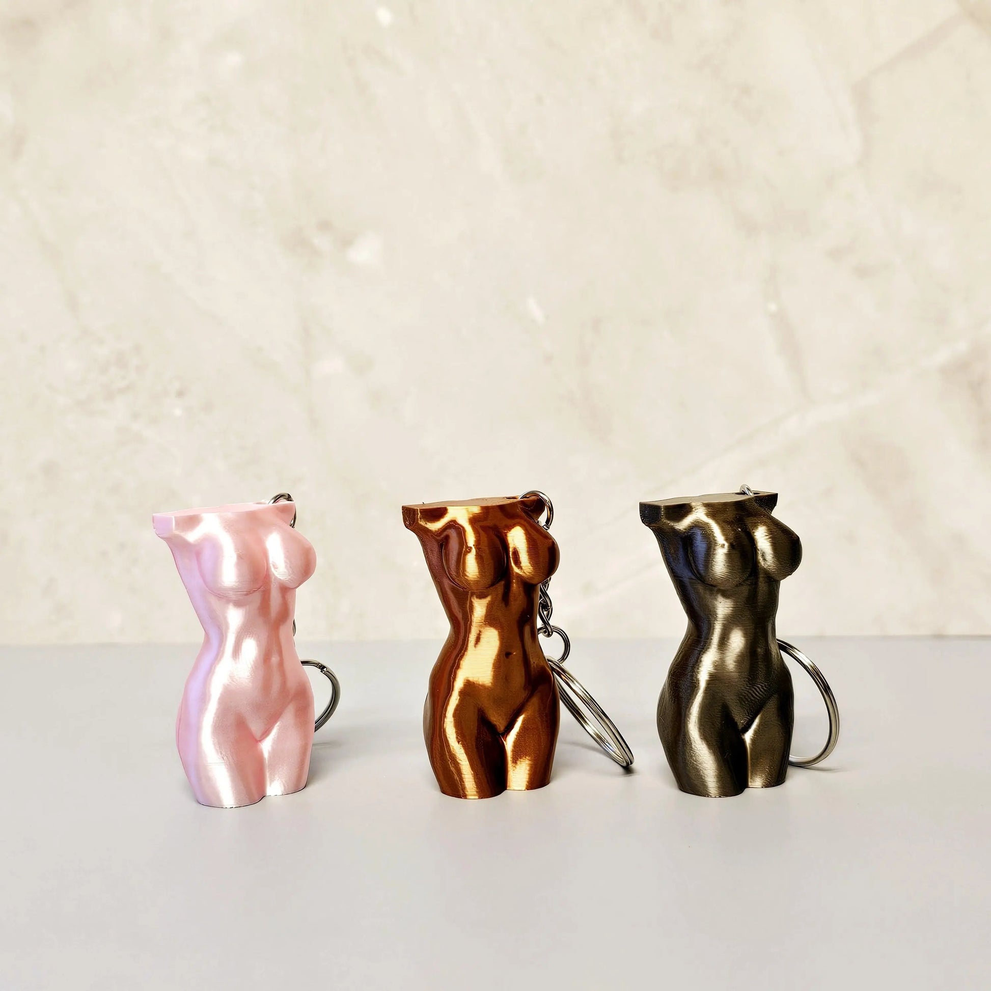 3D Printed Torso Keychain – Curvy Lady Bag Charm, Silk Antique Gold CR3 Design Co