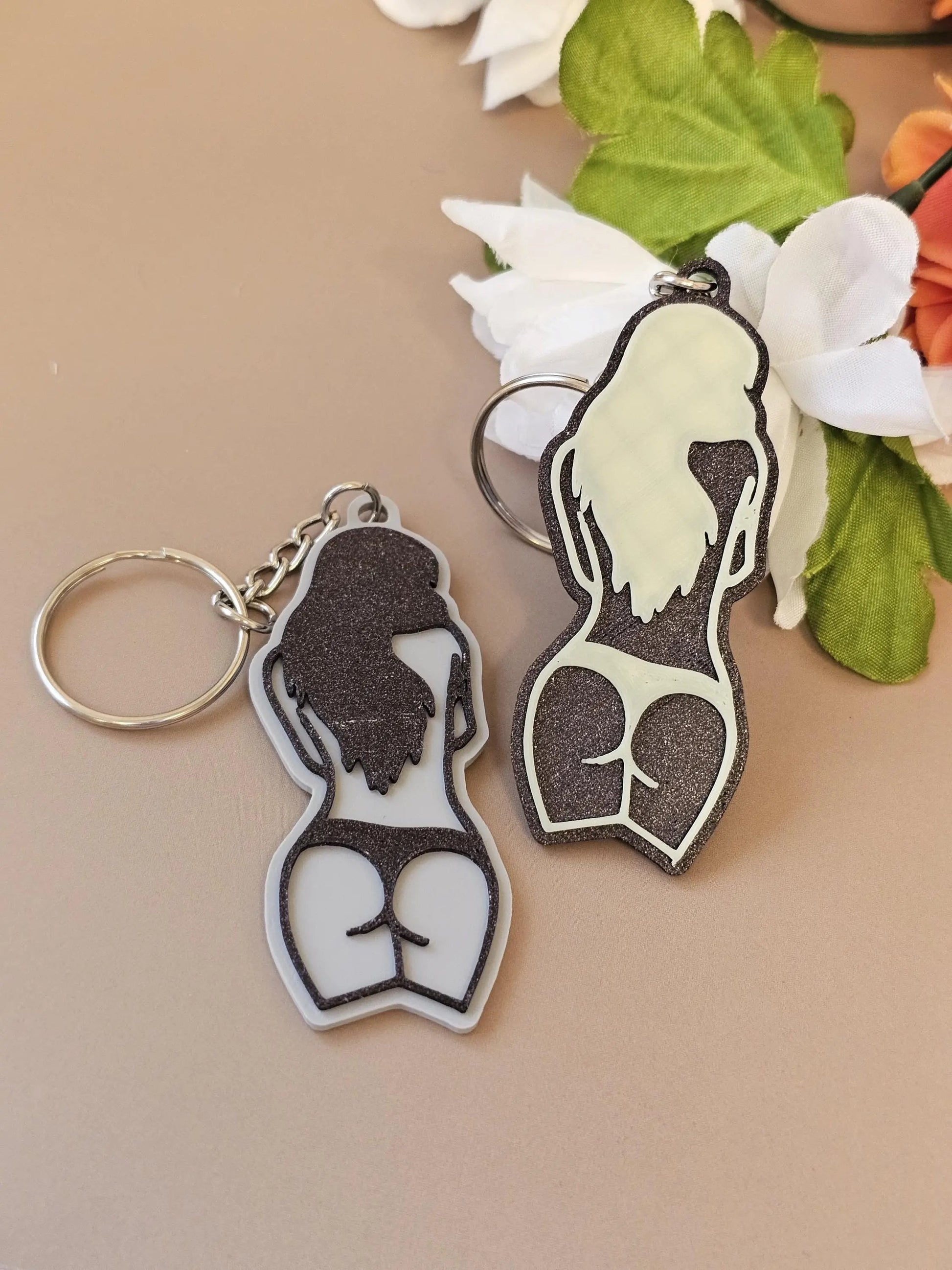 Curvy Silhouette Keychain: Shimmering Black Hair, Body Positive Gift CR3 Design Co