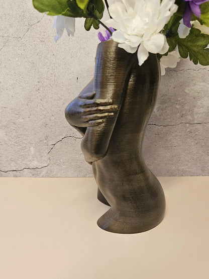 Hand-Painted Female Torso Vase: Elegant Sable Sculpture with Light & Dark Wood Finishes CR3 Design Co