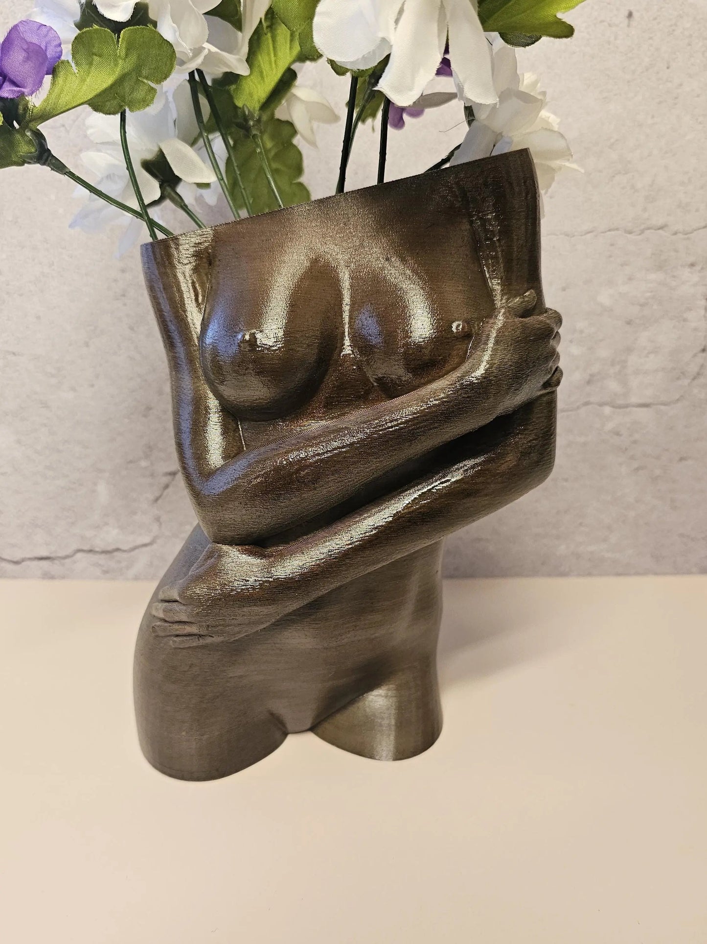 Hand-Painted Female Torso Vase: Elegant Sable Sculpture with Light & Dark Wood Finishes CR3 Design Co