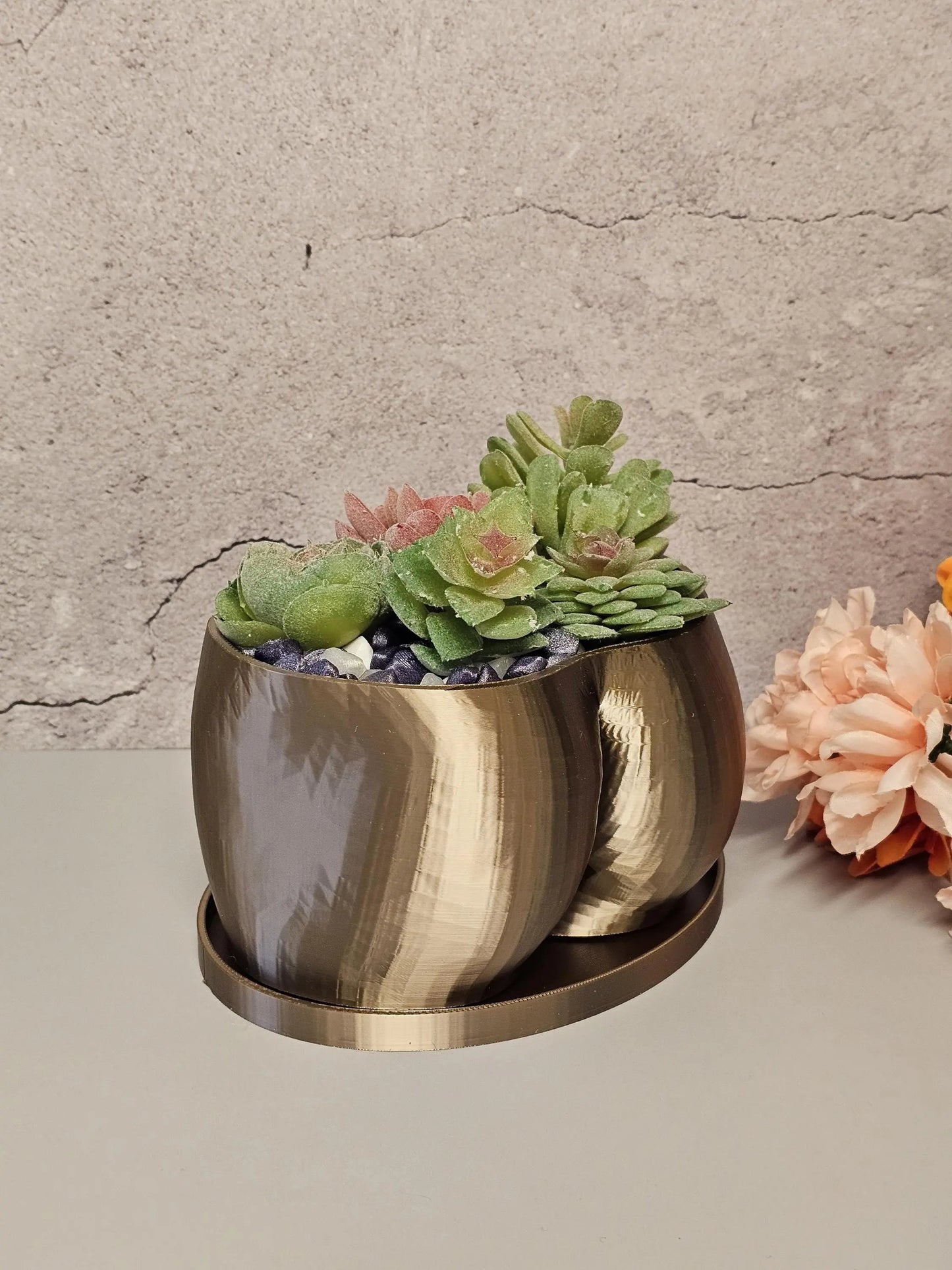 3D Printed Antique Gold Butt Planter - Modern Feminine Booty Sculpture Vase for Small Plants CR3 Design Co