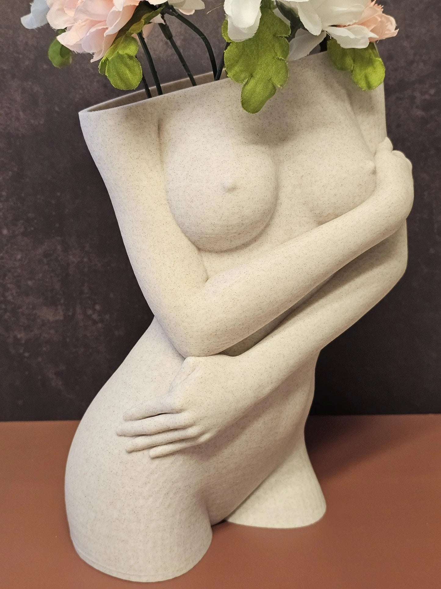 Sculptural Sable Female Torso Vase - 3D-Printed in Desert Sand - Modern Body Positive Art Decor CR3 Design Co