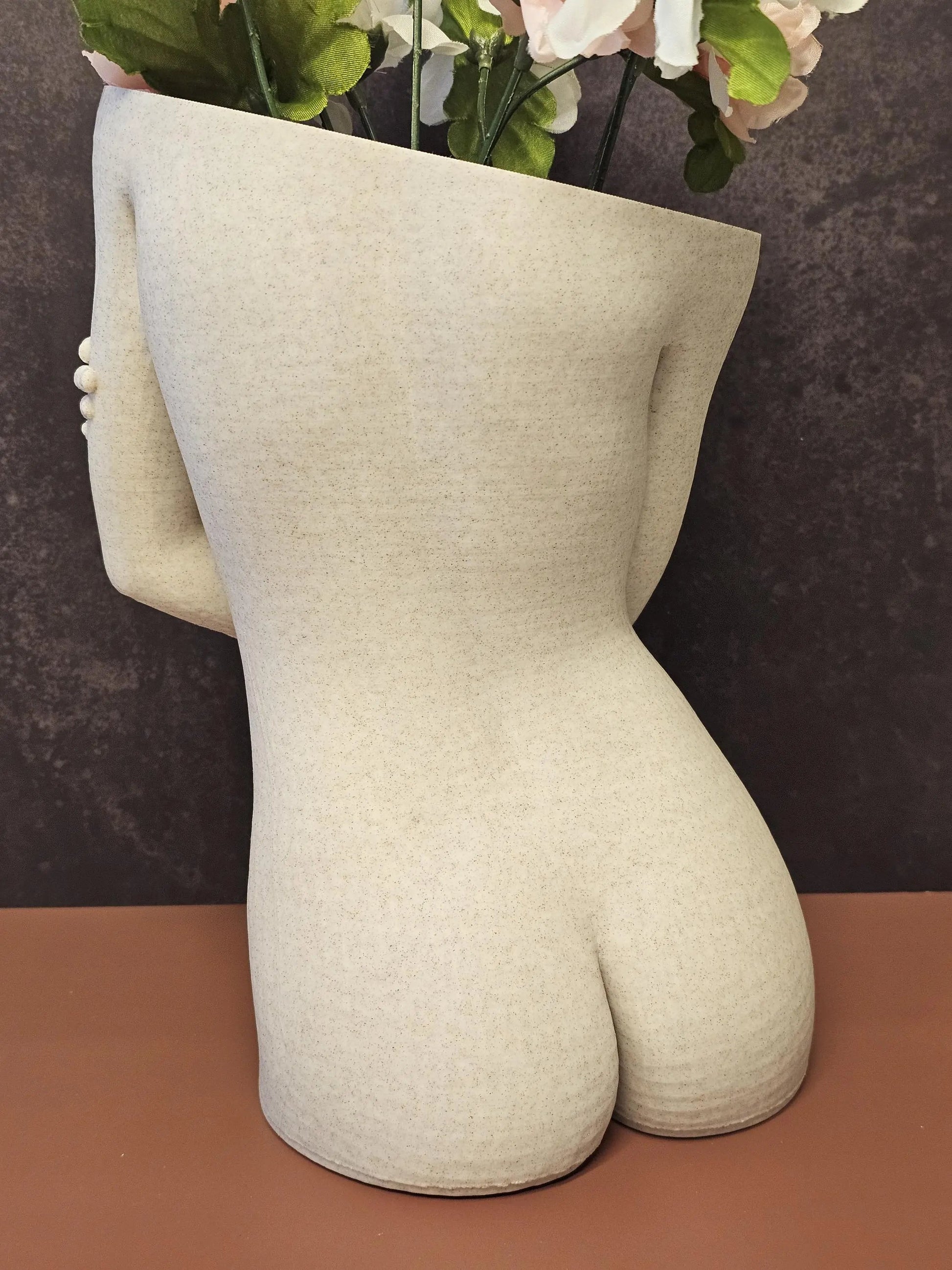 Sculptural Sable Female Torso Vase - 3D-Printed in Desert Sand - Modern Body Positive Art Decor CR3 Design Co