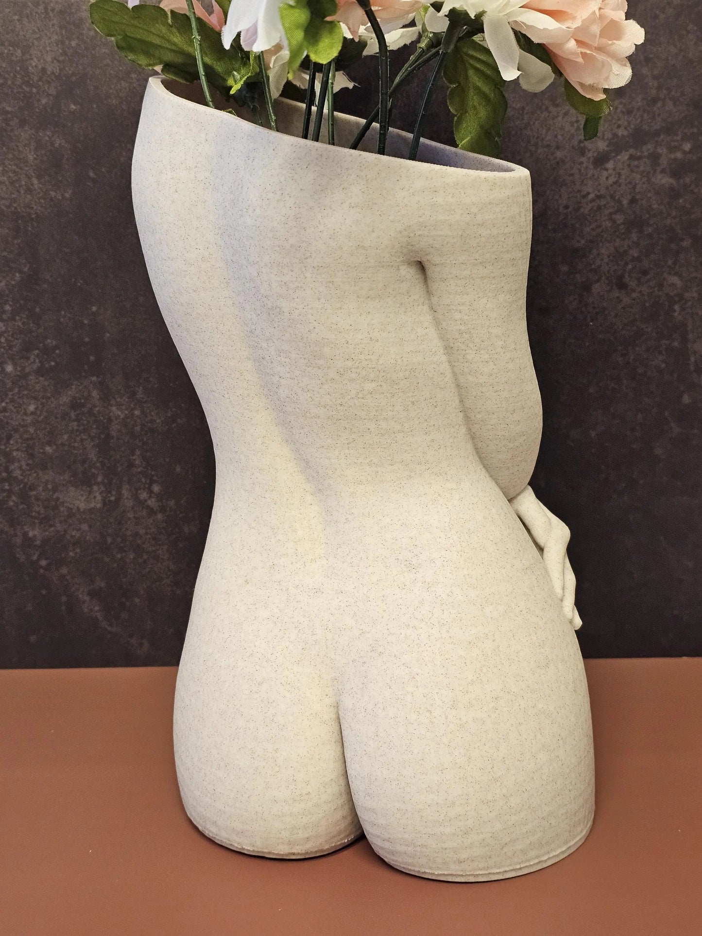 Sculptural Sable Female Torso Vase - 3D-Printed in Desert Sand - Modern Body Positive Art Decor CR3 Design Co