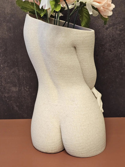Sculptural Sable Female Torso Vase - 3D-Printed in Desert Sand - Modern Body Positive Art Decor CR3 Design Co