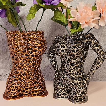 Voronoi Copper Torso Vase: 3D Printed Female Body Art Decor CR3 Design Co