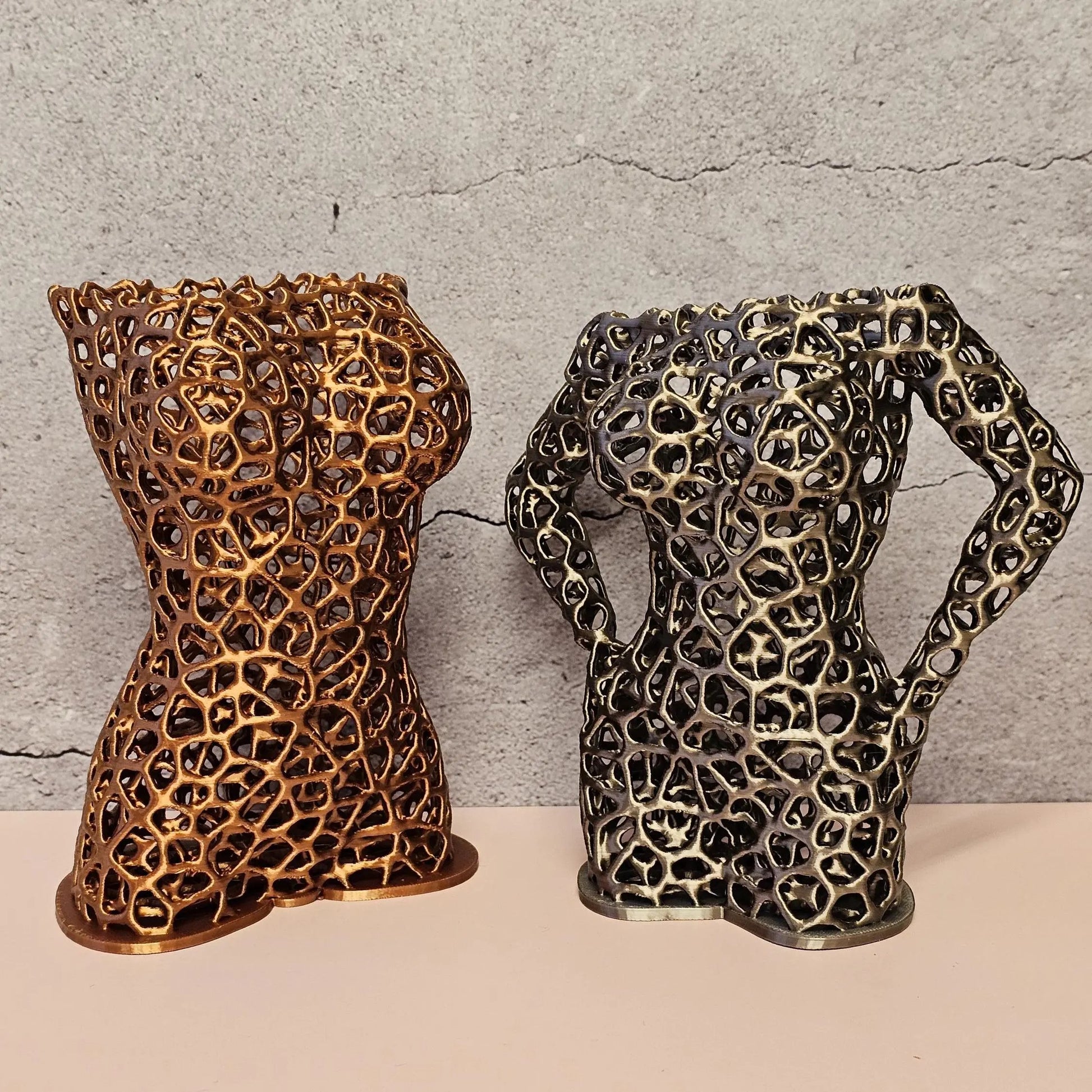 Voronoi Copper Torso Vase: 3D Printed Female Body Art Decor CR3 Design Co