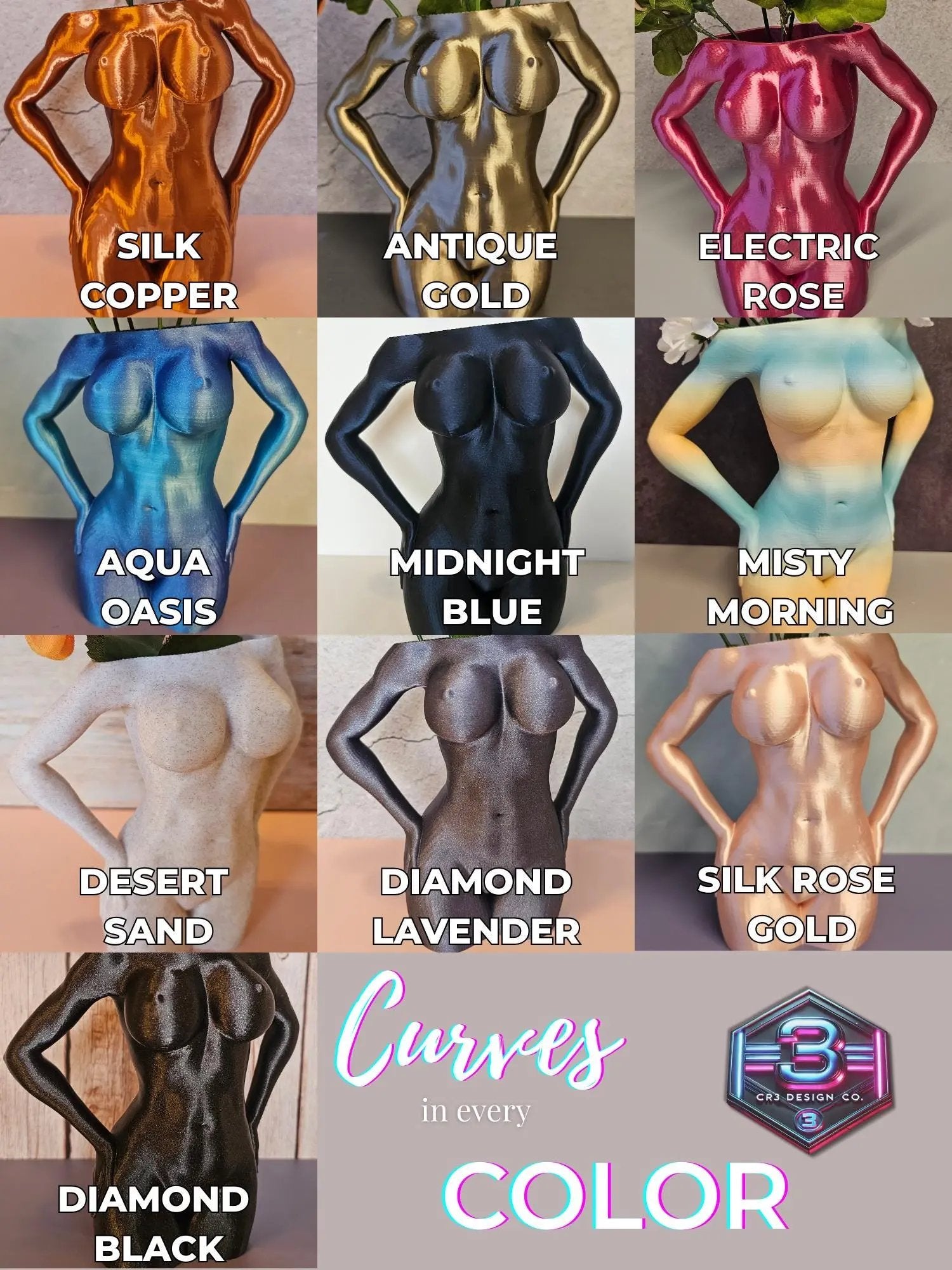 Curvy Silhouette Keychain: 3D Printed Body Positive Accessory CR3 Design Co