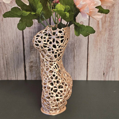Voronoi Torso Vase: Silk Rose Gold 3D Printed Sculpture CR3 Design Co