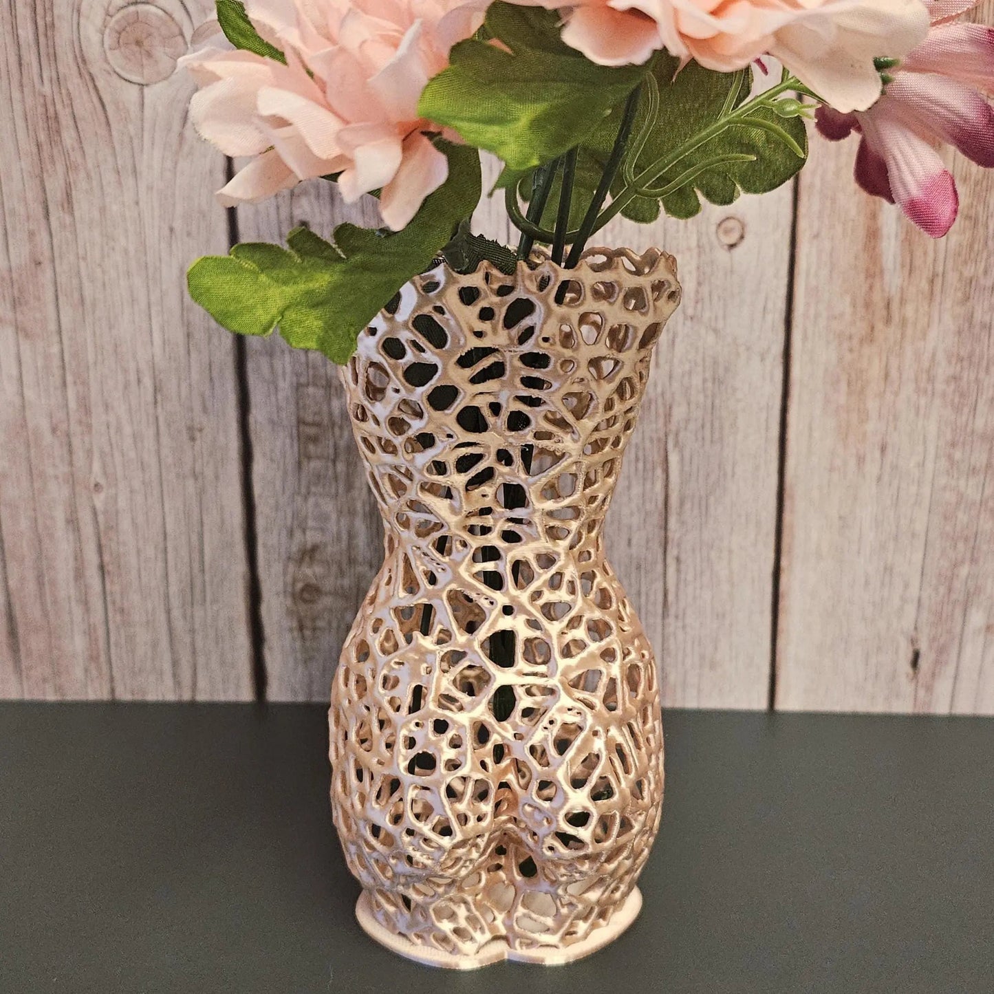 Voronoi Torso Vase: Silk Rose Gold 3D Printed Sculpture CR3 Design Co