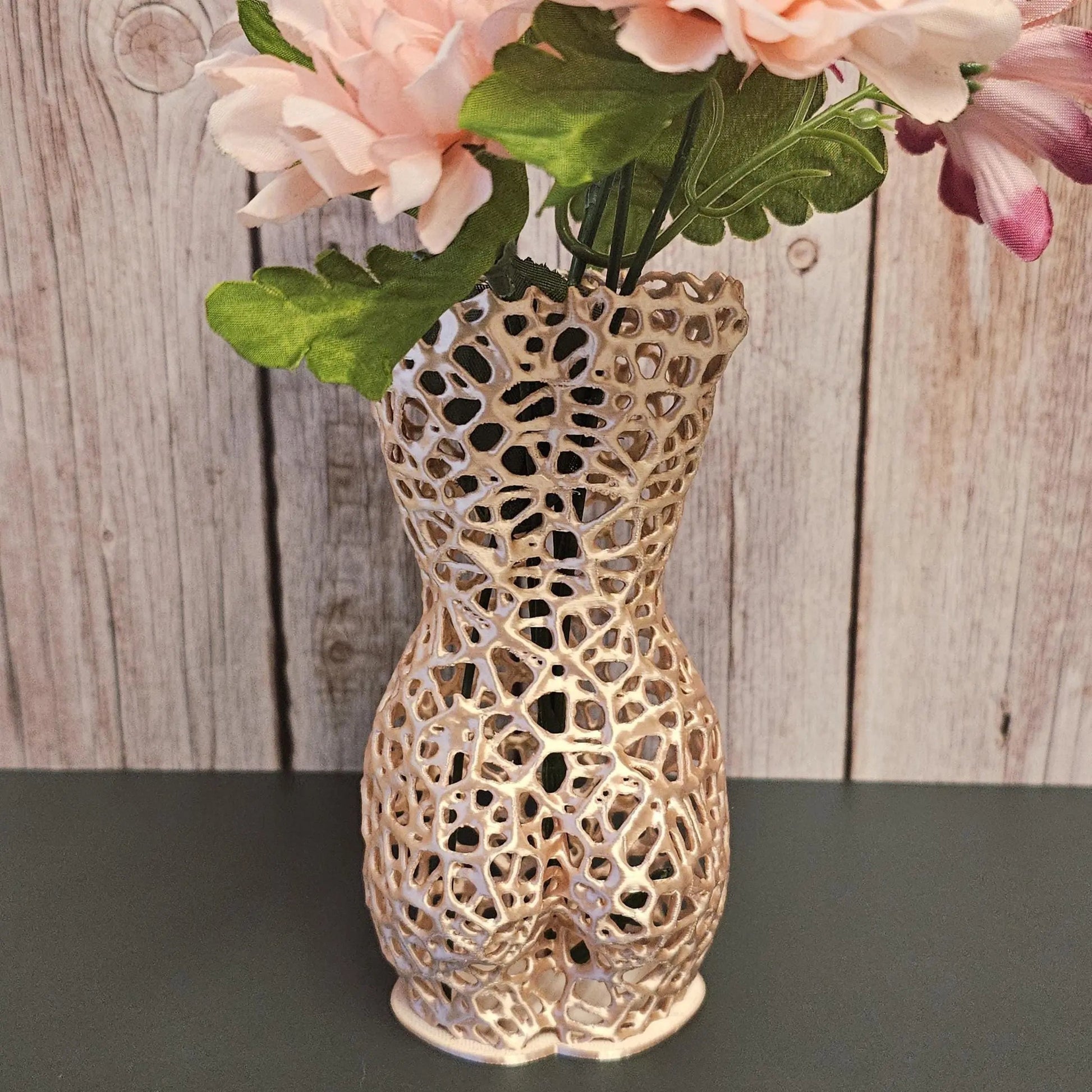 Voronoi Torso Vase: Silk Rose Gold 3D Printed Sculpture CR3 Design Co