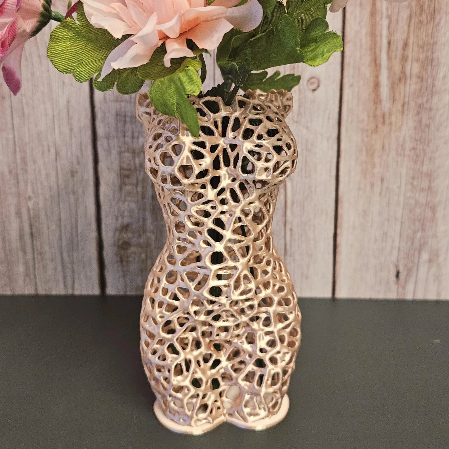 Voronoi Torso Vase: Silk Rose Gold 3D Printed Sculpture CR3 Design Co