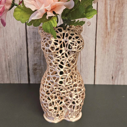 Voronoi Torso Vase: Silk Rose Gold 3D Printed Sculpture CR3 Design Co