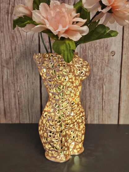 Voronoi Torso Vase: Silk Rose Gold 3D Printed Sculpture CR3 Design Co
