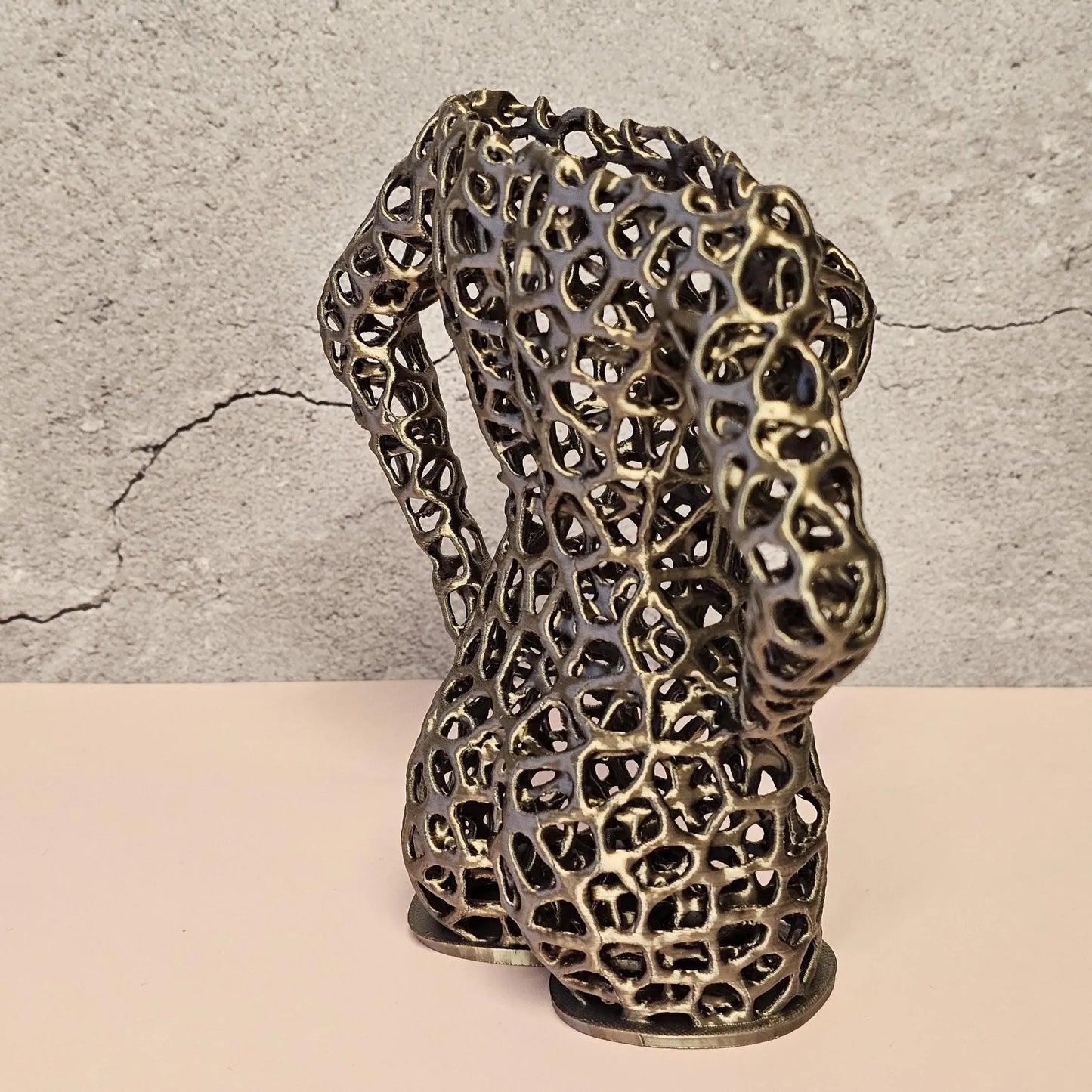 Antique Gold Voronoi Torso Vase: 3D Printed Sculpture Planter CR3 Design Co