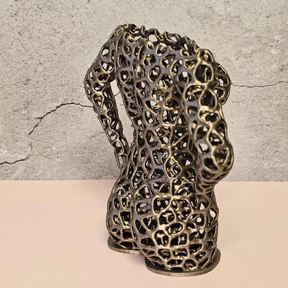 Antique Gold Voronoi Torso Vase: 3D Printed Sculpture Planter CR3 Design Co