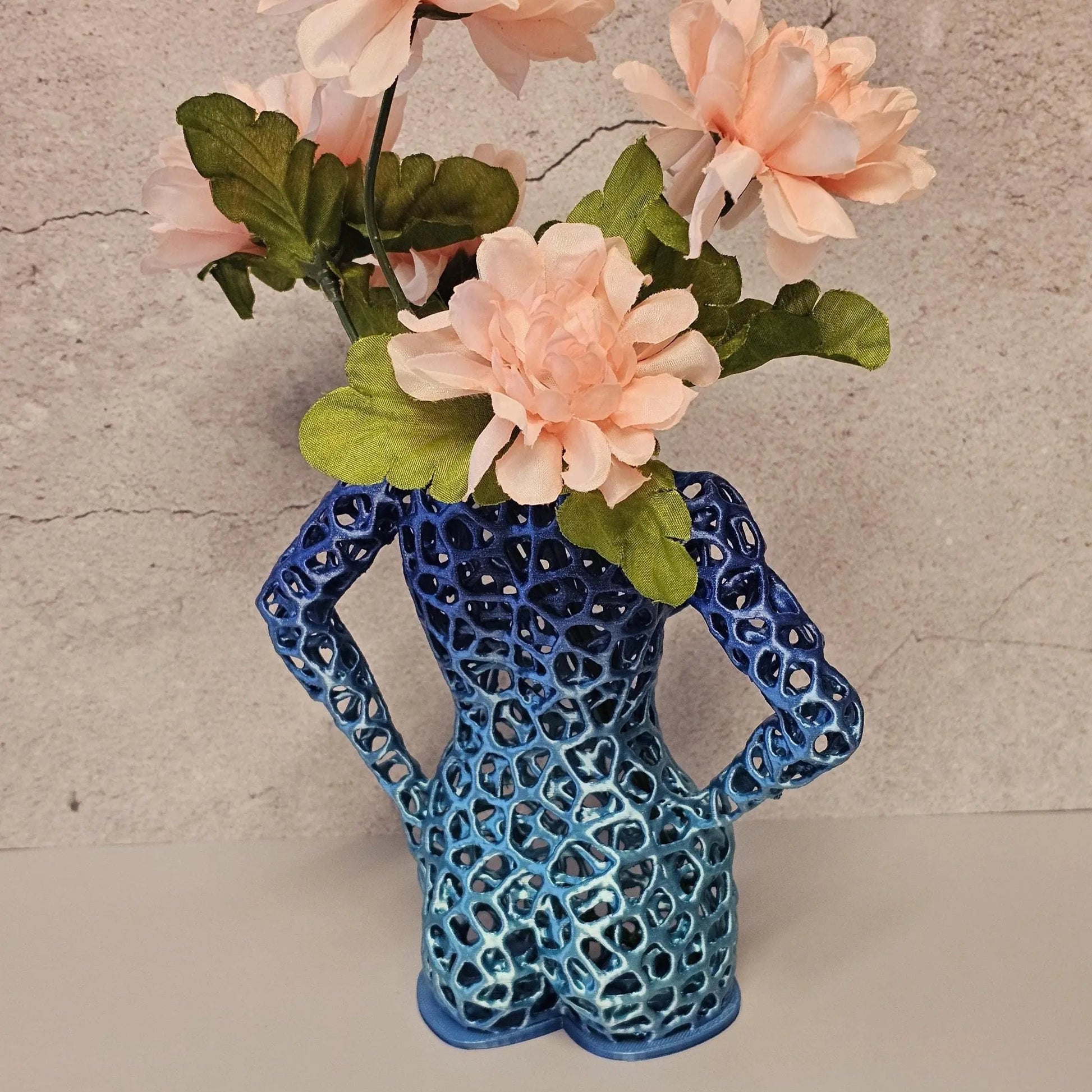Aqua Oasis Voronoi Vase: 3D Printed Female Torso Sculpture CR3 Design Co