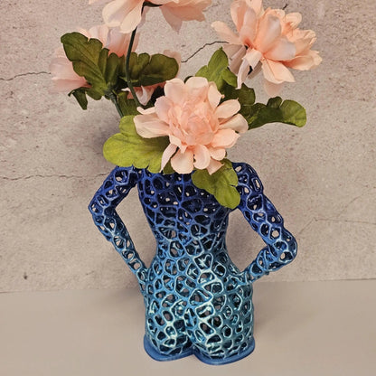 Aqua Oasis Voronoi Vase: 3D Printed Female Torso Sculpture CR3 Design Co