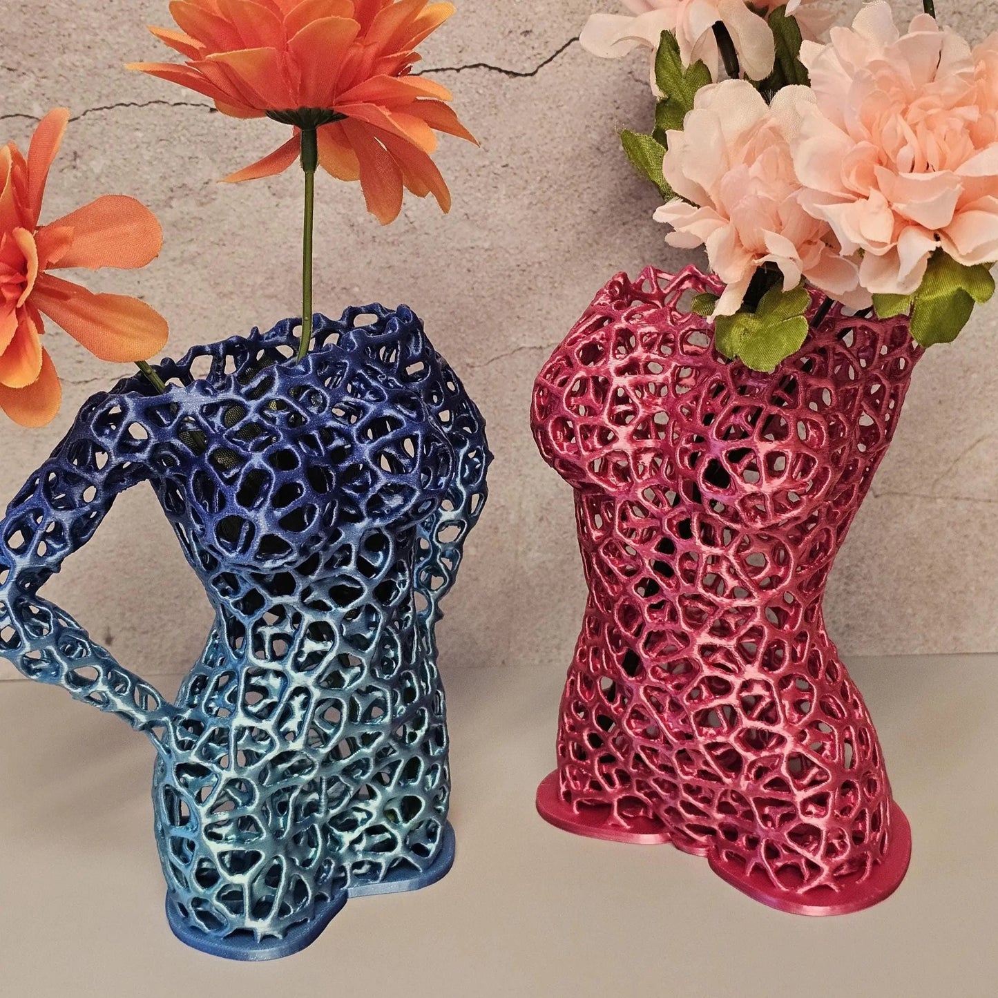 Aqua Oasis Voronoi Vase: 3D Printed Female Torso Sculpture CR3 Design Co