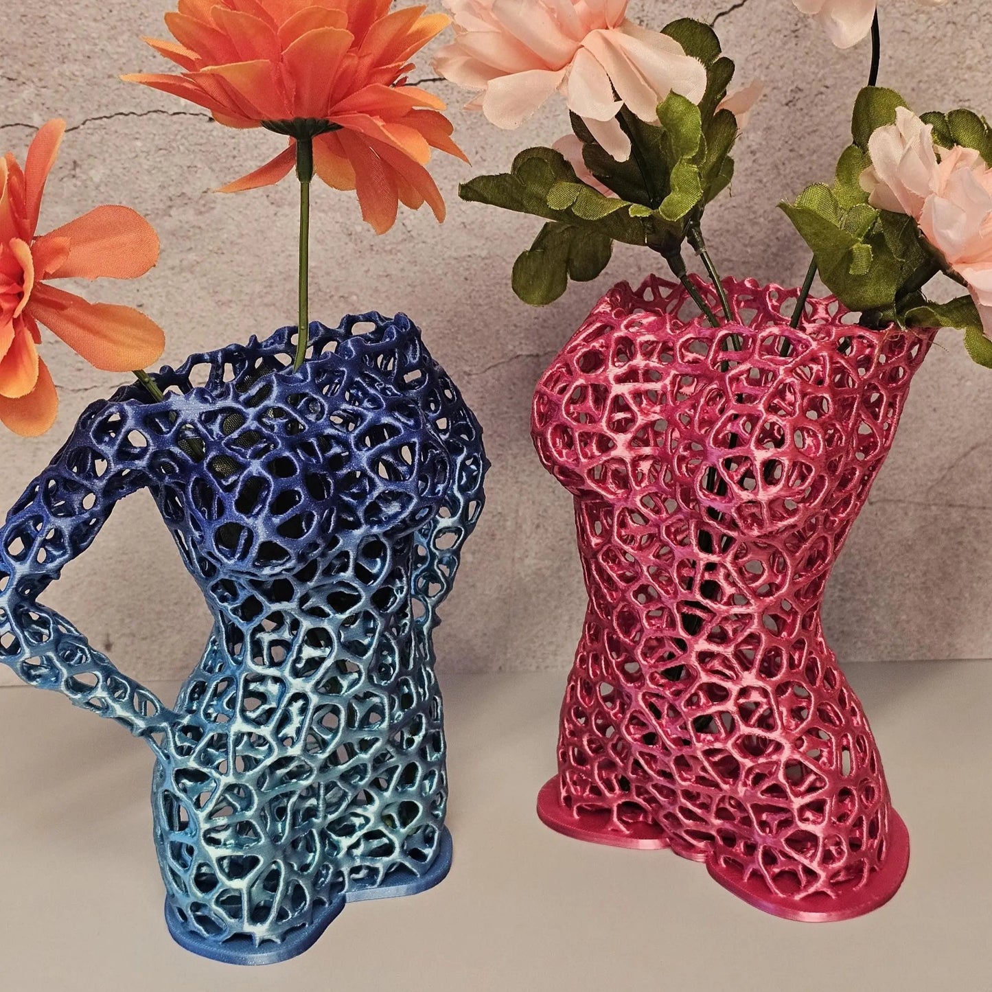 Aqua Oasis Voronoi Vase: 3D Printed Female Torso Sculpture CR3 Design Co