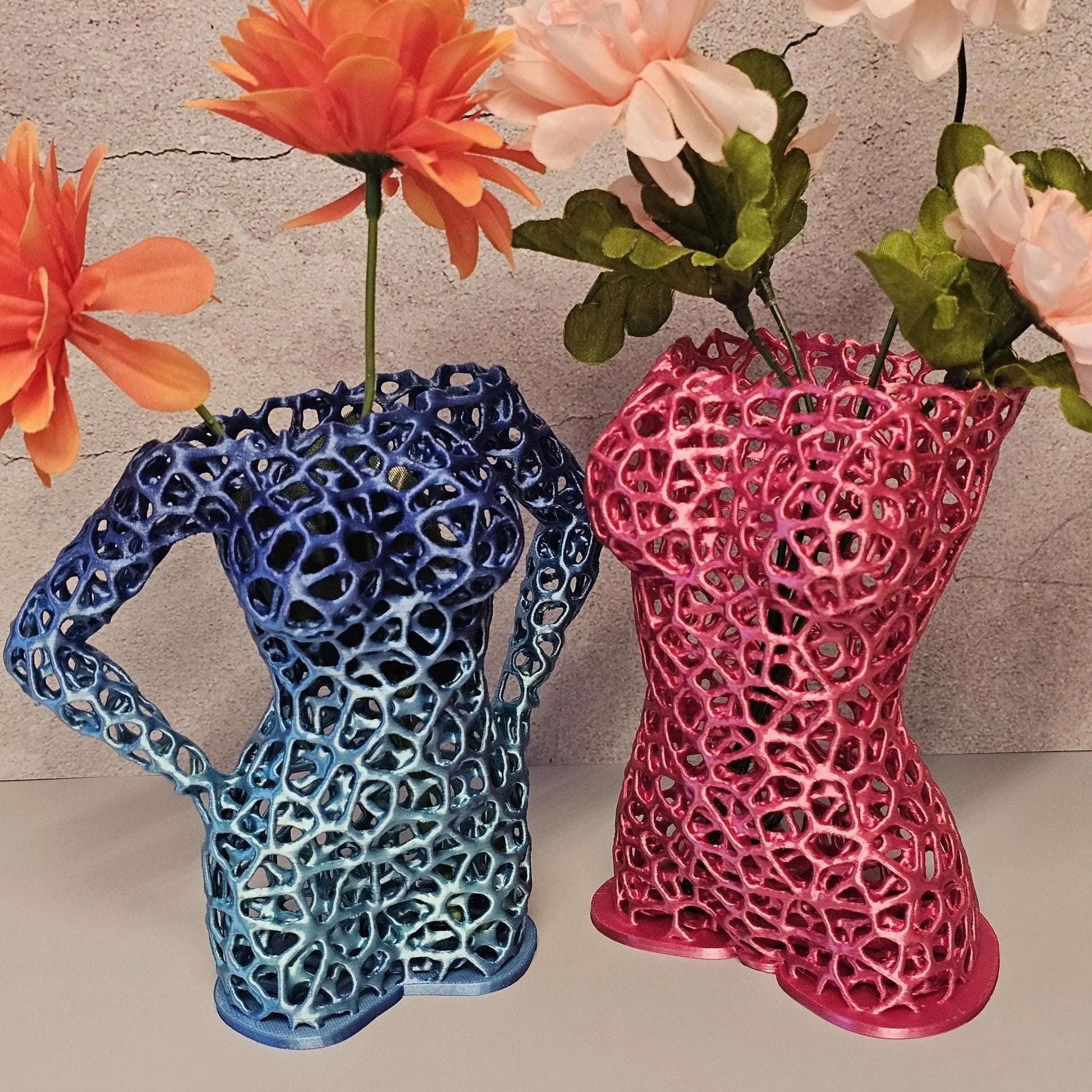Aqua Oasis Voronoi Vase: 3D Printed Female Torso Sculpture CR3 Design Co