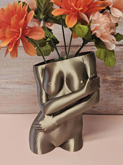 Sculptural Sable Female Torso Vase - Modern Antique Gold Body Positive Art Decor CR3 Design Co