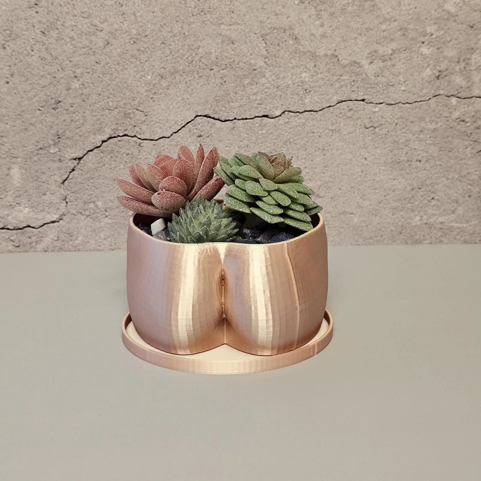 3D Printed Silk Rose Gold Butt Planter: Modern Body Art Vase CR3 Design Co