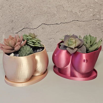 3D Printed Silk Rose Gold Butt Planter: Modern Body Art Vase CR3 Design Co
