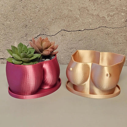3D Printed Torso Planter: Silk Rose Gold Sculptural Bust Pot CR3 Design Co