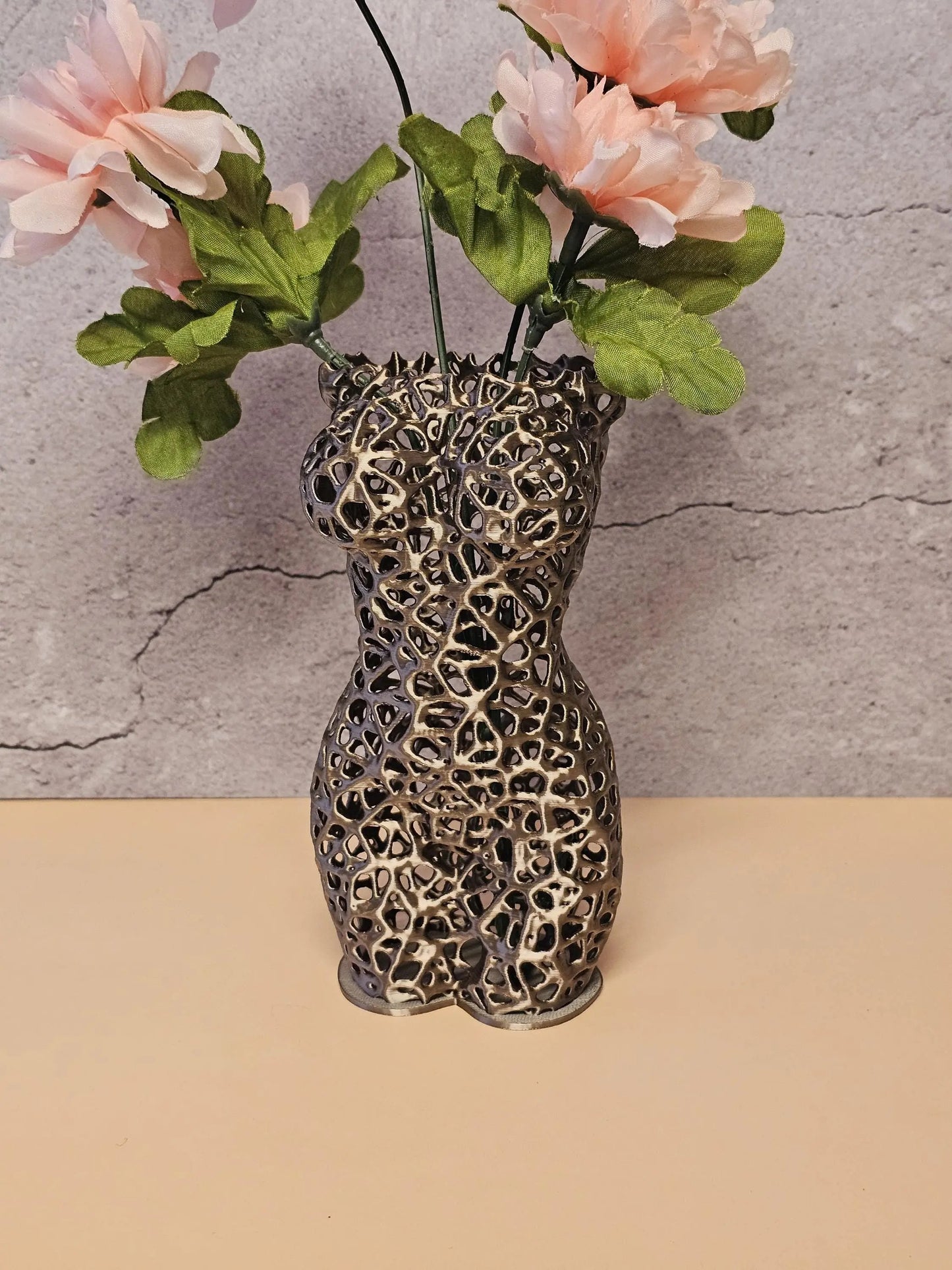 Antique Gold Female Torso Vase: 3D Printed Voronoi Sculpture CR3 Design Co