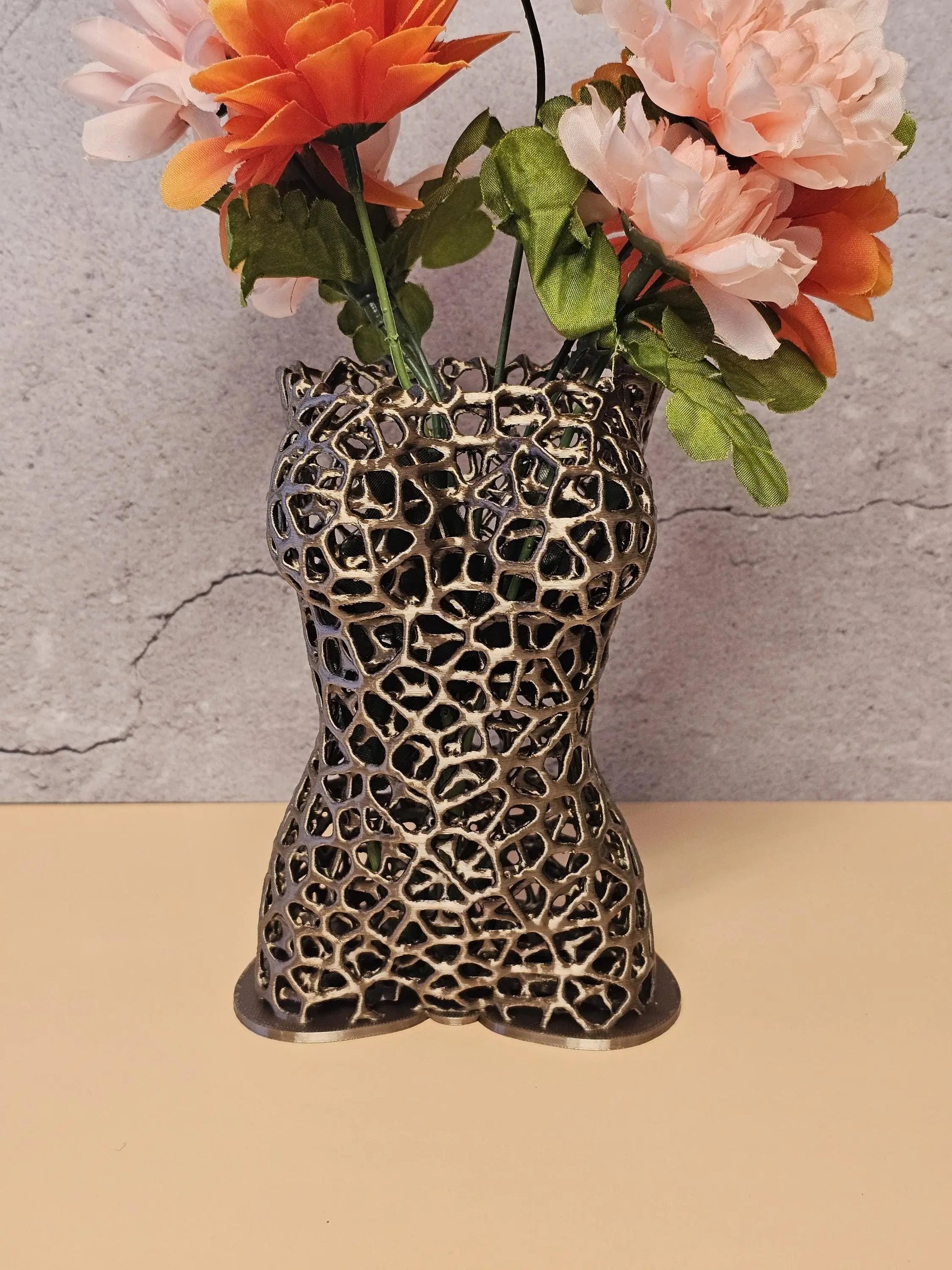 Voronoi Torso Vase: Antique Gold 3D Printed Female Body Art CR3 Design Co
