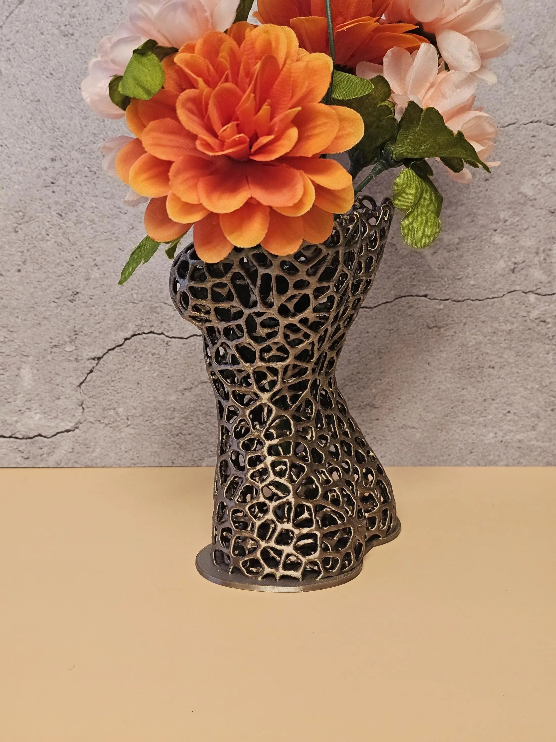 Voronoi Torso Vase: Antique Gold 3D Printed Female Body Art CR3 Design Co