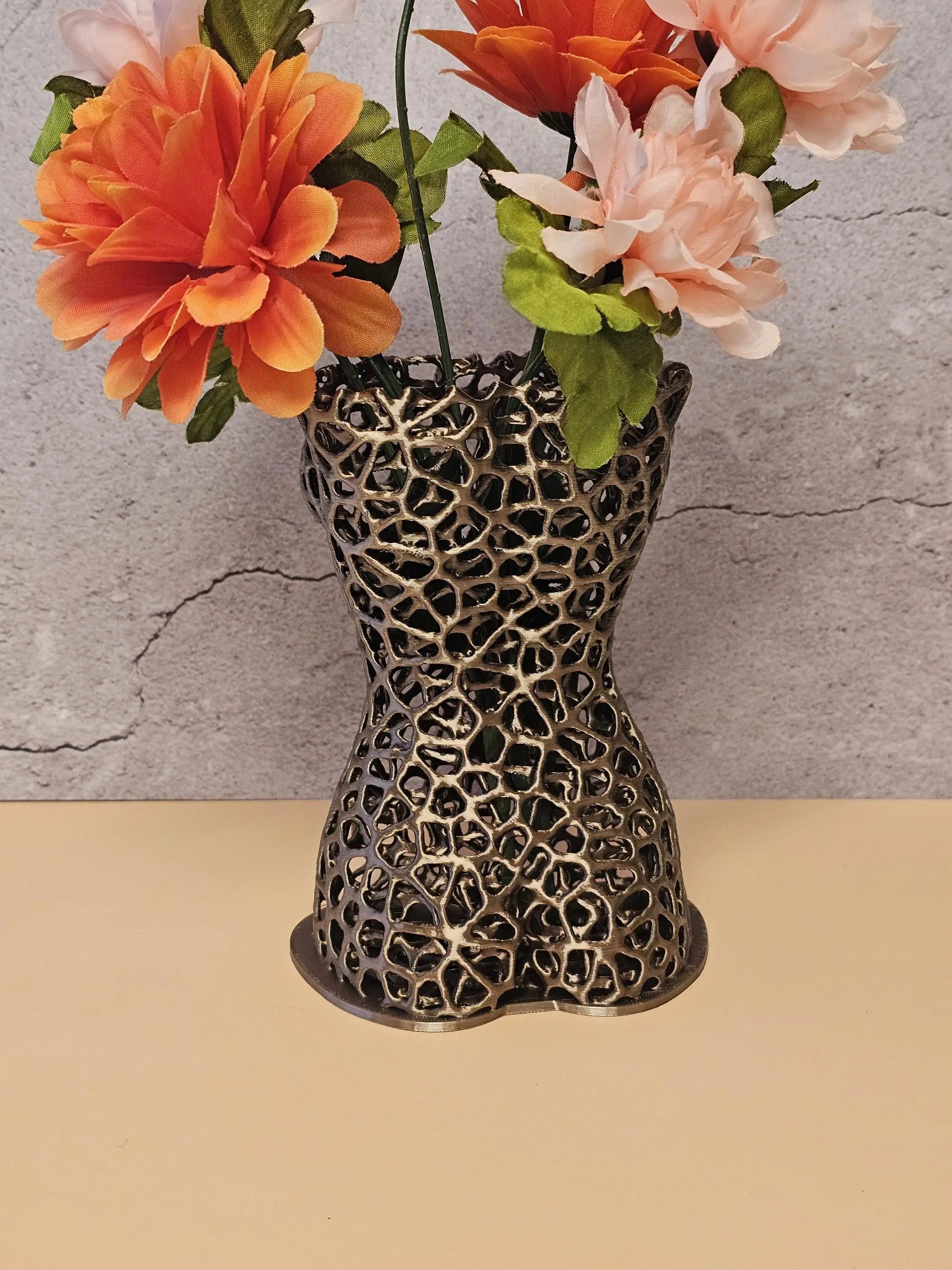 Voronoi Torso Vase: Antique Gold 3D Printed Female Body Art CR3 Design Co