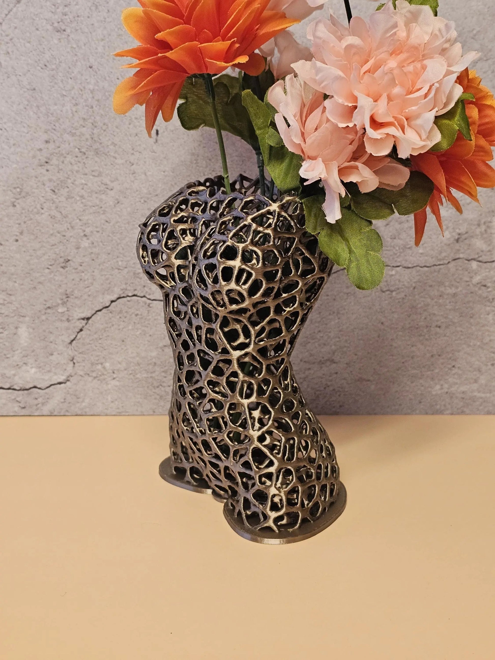 Voronoi Torso Vase: Antique Gold 3D Printed Female Body Art CR3 Design Co