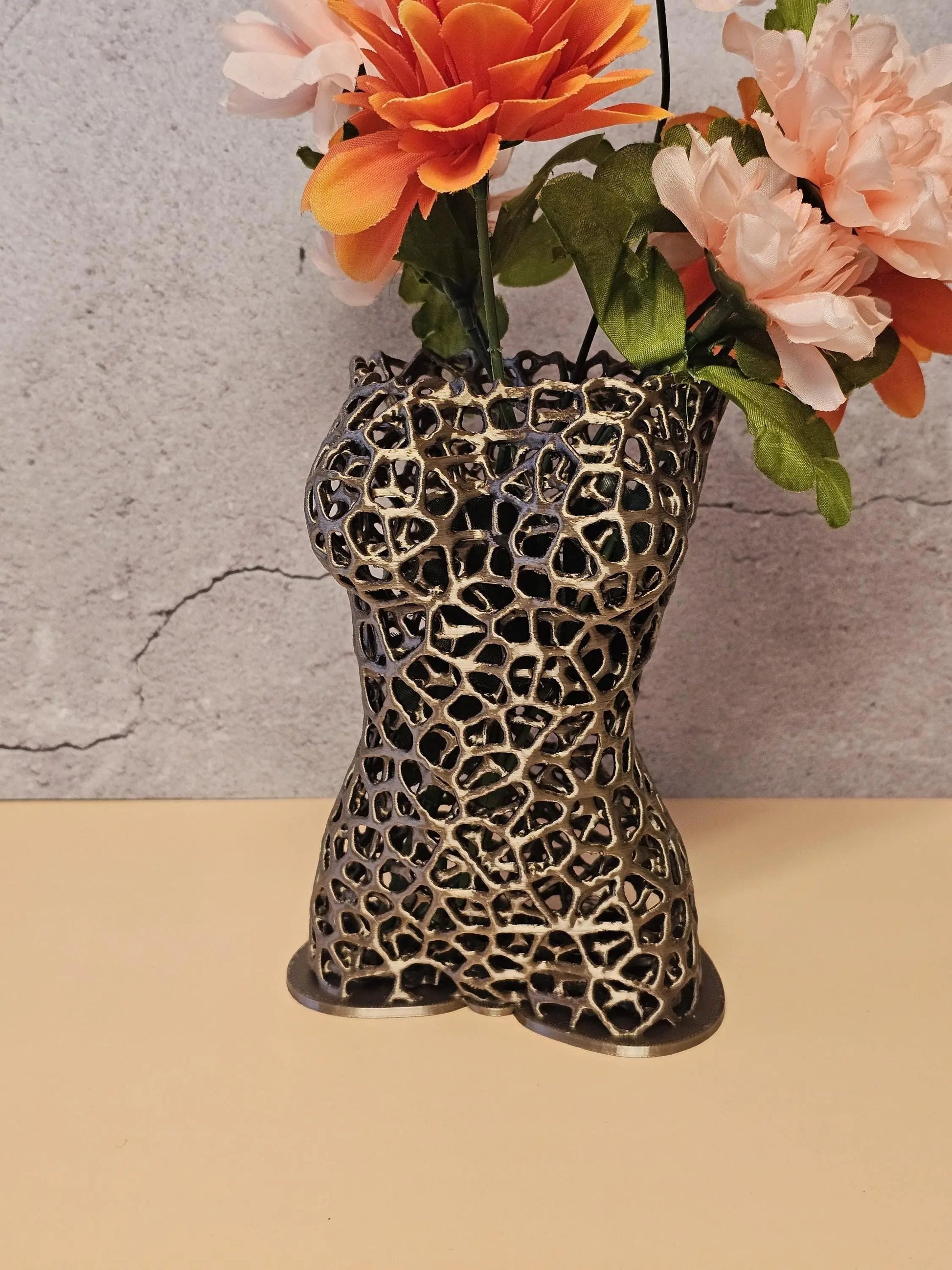 Voronoi Torso Vase: Antique Gold 3D Printed Female Body Art CR3 Design Co