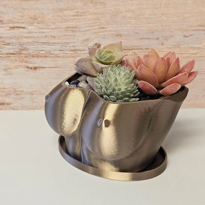 3D Printed Bust Planter: Antique Gold Sculptural Indoor Po for Live or Decorative Plants CR3 Design Co
