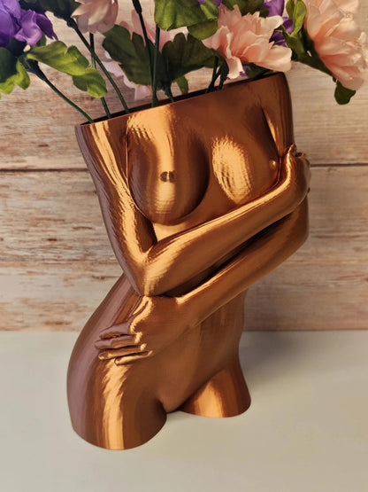 Sculptural Sable Female Torso Vase - 3D-Printed in Silk Copper - Modern Body Positive Art Decor CR3 Design Co