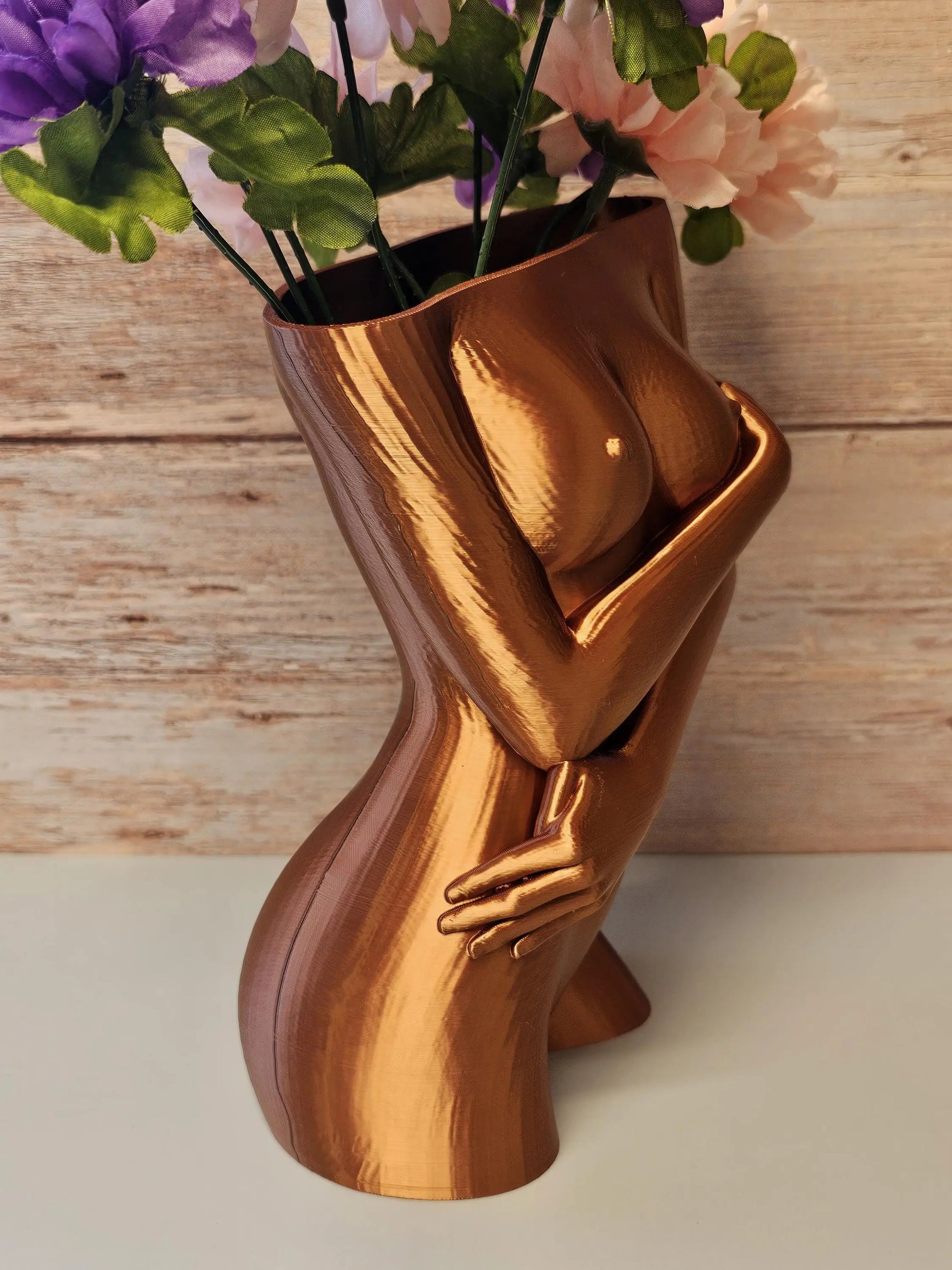 Sculptural Sable Female Torso Vase - 3D-Printed in Silk Copper - Modern Body Positive Art Decor CR3 Design Co