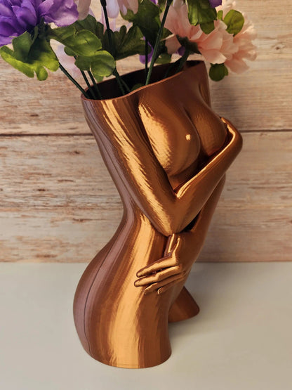 Sculptural Sable Female Torso Vase - 3D-Printed in Silk Copper - Modern Body Positive Art Decor CR3 Design Co