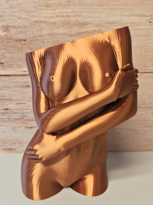 Sculptural Sable Female Torso Vase - 3D-Printed in Silk Copper - Modern Body Positive Art Decor CR3 Design Co