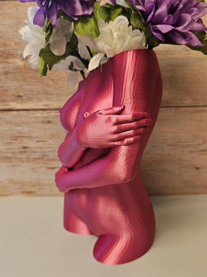Sculptural Sable Female Torso Vase - 3D-Printed in Electric Rose - Modern Body Positive Art Decor CR3 Design Co