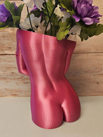 Sculptural Sable Female Torso Vase - 3D-Printed in Electric Rose - Modern Body Positive Art Decor CR3 Design Co
