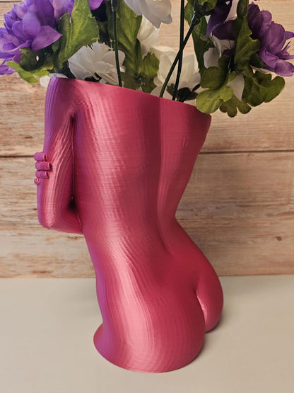 Sculptural Sable Female Torso Vase - 3D-Printed in Electric Rose - Modern Body Positive Art Decor CR3 Design Co